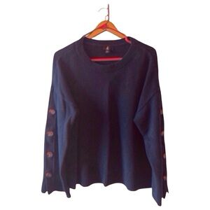 J Jason Wu Navy Blue Button-Sleeve Crewneck Sweater - Large